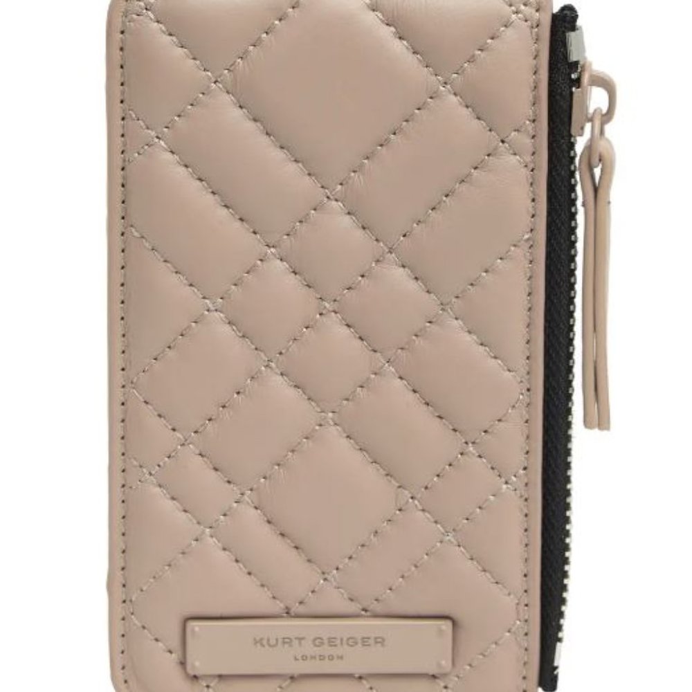 NEW-  Kurt Geiger London Quilted Leather Card Case with Lanyard Strap